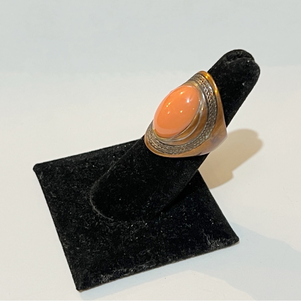 Simulated Coral Cabochon Ring Copper Brass or Antique Setting